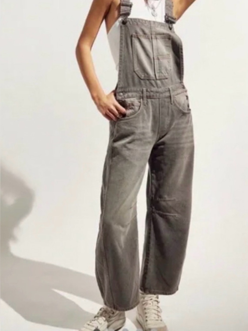 Free People We the Free Good Luck Barrel Overalls Gray Small